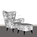 Elegant Wingback Lounge Chair With Ottoman And Floral Print Design