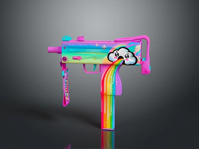 Colorful Toy Gun With Rainbow Stripes And Cute Cartoon Cloud Design 3d model