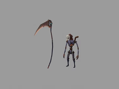 Game Movie Character Skeleton Figure With Mythical Scythe Weapon Detailed Design 3d model