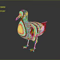 Copper Duck Sculpture Standing on Black Surface with Reflection and Dark Background