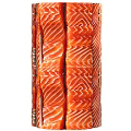 Fresh Salmon Slices Stacked In Cube Shape With Orange Red Color And Striped Texture