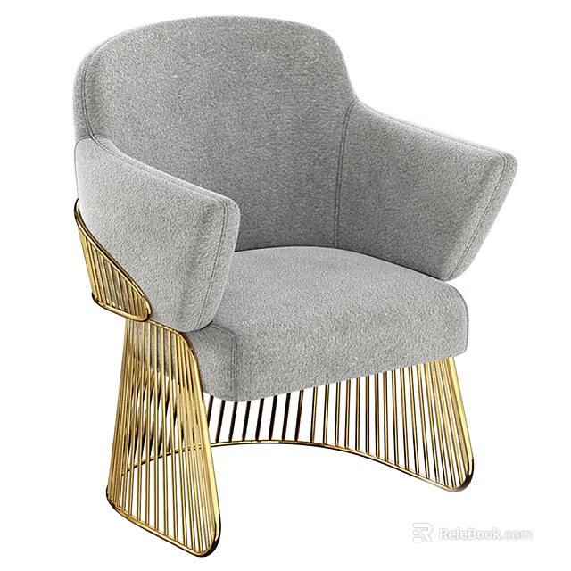 Gray Upholstered Accent Chair With Gold Metal Armrests And Linear Legs 3d model 