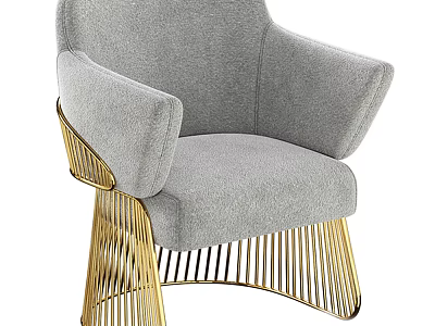 Gray Upholstered Accent Chair With Gold Metal Armrests And Linear Legs 3d model