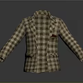 Brown Beige Plaid Blazer With Light Inner Lining And Red Pocket Emblem Detail