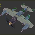 Detailed 3D Rendered Vintage Airplane Model With Blue Body Green Wings And Propeller