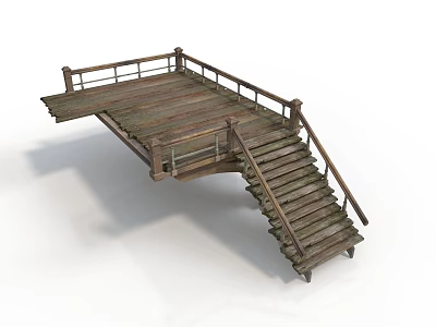 Wooden Bridge Structure Featuring Stairs And Railings Design Details 3d model