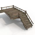 Wooden Bridge Structure Featuring Stairs And Railings Design Details