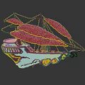 Elegant Beaded Model Ship Decoration With Red Sails White Hull And Yellow Accents