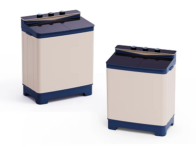 Two Modern Twin Tub Washing Machines With Beige Bodies And Navy Blue Lids 3d model