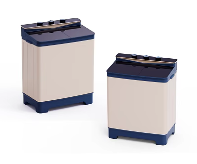 Two Modern Twin Tub Washing Machines With Beige Bodies And Navy Blue Lids 3d model