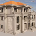Multi-Story European Classical Detached Villa With Orange Roof Carved Details And Balconies