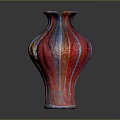 Artistic Hand Carved Sculpture Vase With Red Blue Gold Stripes And Glossy Surface
