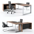Modern Office Desk And Chair Set With Wooden Top Metal Frame Drawers And Wheels