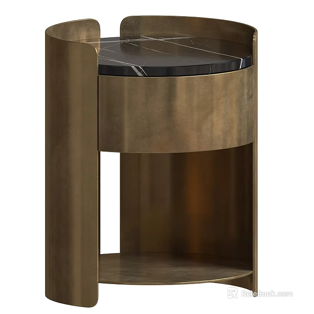 Modern Bedside Table With Metallic Frame Marble Top And Open Shelf 3d model 