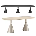 Light And Dark Colored Dining Tables With Modern Conical Legs Design 3d model