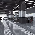 4S Car Dealership Interior With Display Cars Service Area And Tire Storage Racks