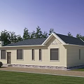 Light Colored Detached Villa With Dark Roof Flower Beds Black Car And Trees At Entrance