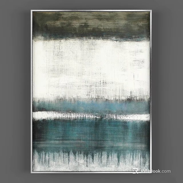 Modern Framed Abstract Painting With Blue White Gray Tones For Wall Decor 3d model 