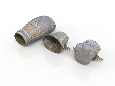 Industrial Metal Cylindrical Equipment With Three Different Sizes And Worn Surfaces 3d model