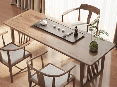 Tea Room Living Room Multi-person Tea Table Solid Wood Tea Table Tea Cup Combination 3d model