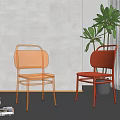 Stylish Yellow Red Dining Chairs With Mesh Backs Near Gray Wall Green Plant And Window