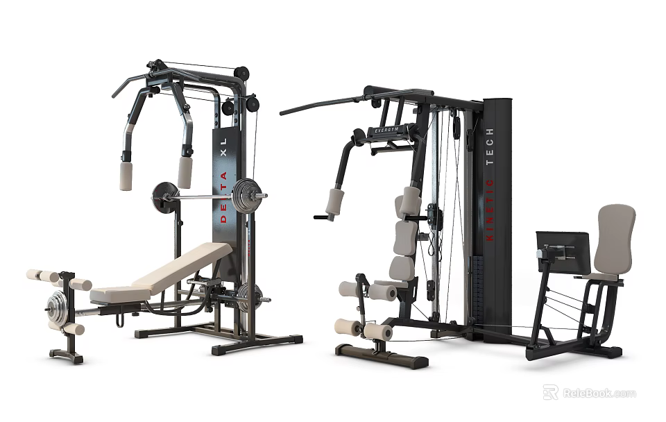 Complete Home Gym Fitness Equipment Set With Multifunctional Machines And Bench 3d model 