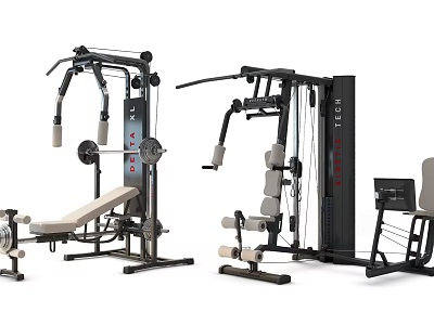 Complete Home Gym Fitness Equipment Set With Multifunctional Machines And Bench 3d model