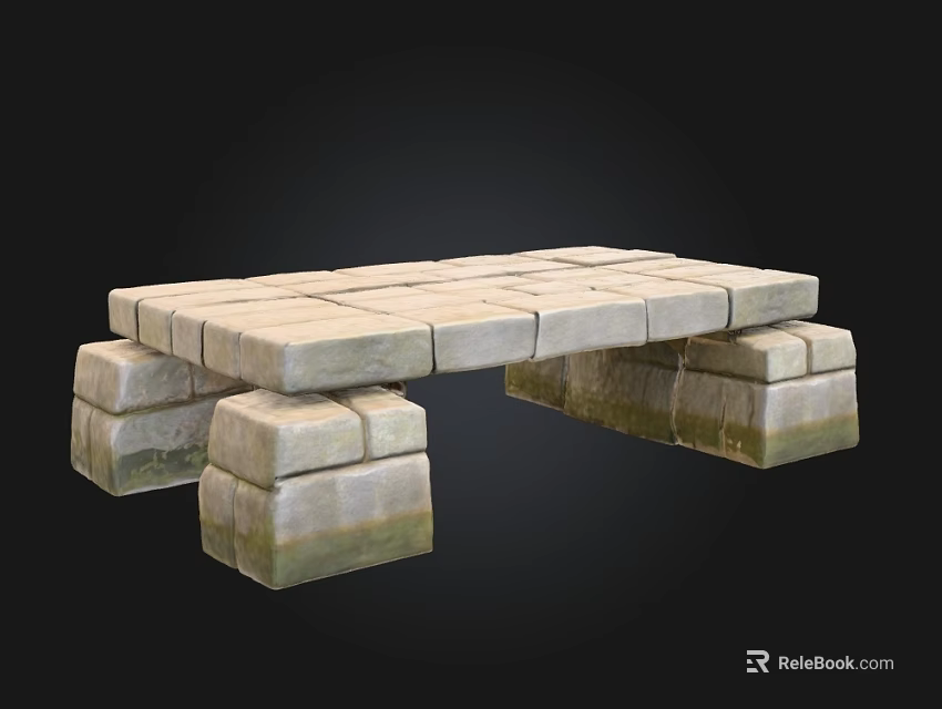 Rustic Stone Bench Design Featuring Stacked Slabs And Block Supports 3d model