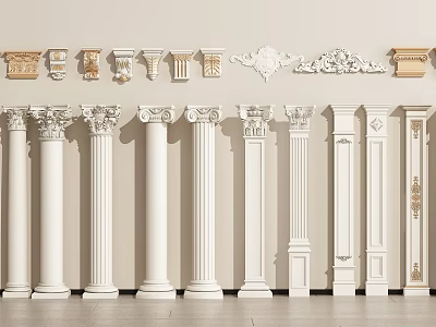 Display Of Roman Columns With Diverse Designs And Decorative Elements 3d model