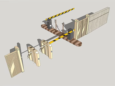 Public Facility Entrance With Yellow Black Striped Barrier Gate And Pedestrian Gates 3d model