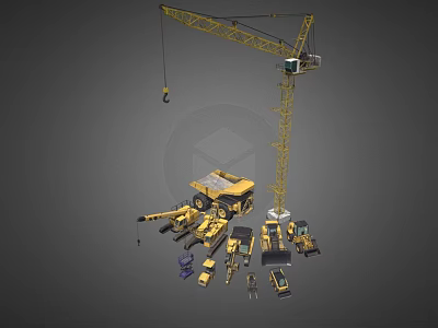 Tower crane excavator industrial equipment 3d model