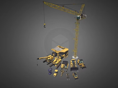 Industrial Construction Equipment Assortment Featuring Crane Dump Truck Excavator Loader And Machinery 3d model