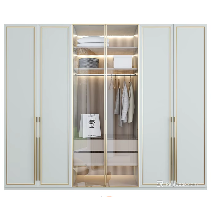 Modern White Chest of Drawers With Golden Frame Glass Doors And Organized Clothes Storage 3d model 