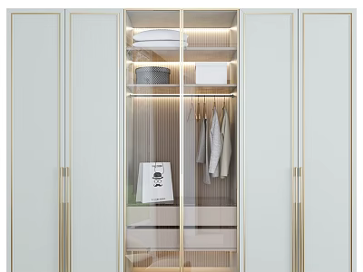 Modern White Chest of Drawers With Golden Frame Glass Doors And Organized Clothes Storage 3d model