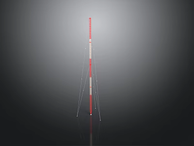 Red And White Striped Pole With White Guy Wires On Dark Background 3d model