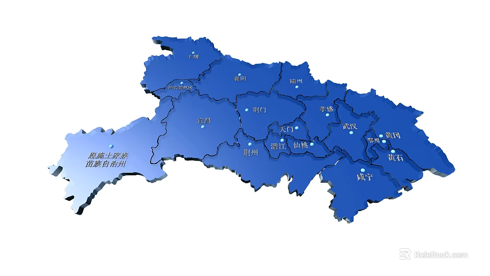 Chinese Map Wall Decor With Blue Design And Provincial Names 3d model