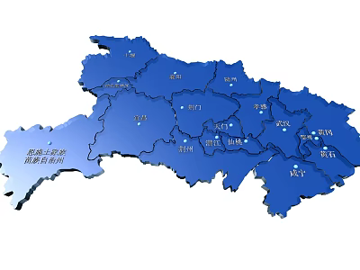 Chinese Map Wall Decor With Blue Design And Provincial Names 3d model
