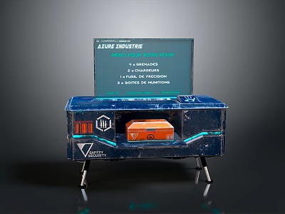 Futuristic Blue Furniture Cabinet With Transparent Screen Orange Box And Metal Legs 3d model