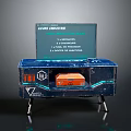 Futuristic Blue Furniture Cabinet With Transparent Screen Orange Box And Metal Legs
