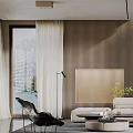 Modern Living Room Interior Design With Beige Sofa Wooden Blinds Coffee Table And Green Plant