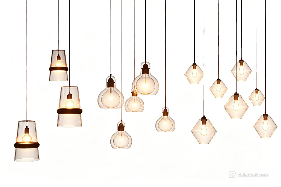 Modern Ceiling Lights with Unique Glass Shades and Various Geometric Designs for Home Interior 3d model 