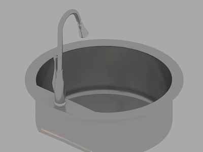 Round Stainless Steel Washbasin with Curved Faucet and Smooth Surface Design 3d model