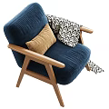 Single Dark Gray Corduroy Sofa With Wooden Armrests Beige Pillow And Geometric Blanket Multiple Colors