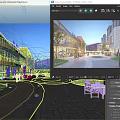 Vibrant Modern Commercial Street With Shops Pedestrians Fountains And Night Lights