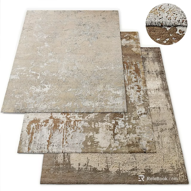 Distressed Vintage Square Rugs With Textured Neutral Patterns And Rustic Design Style 3d model