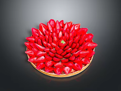 Fresh Strawberry Tart Arranged with Strawberries in Flower Shape and Whole Center 3d model