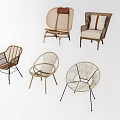 Various Styles Leisure Chairs With Rattan Woven Design Wooden Frames And Metal Legs