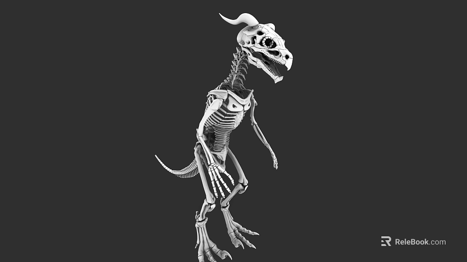 Detailed Prehistoric Reptile Skeleton with Horned Structure in Standing Pose 3d model 