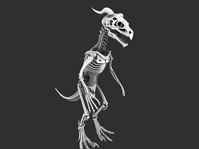Detailed Prehistoric Reptile Skeleton with Horned Structure in Standing Pose 3d model