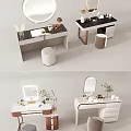Elegant Modern Dressing Table With Round Mirror Drawer Storage And Decorative Plants 3d model